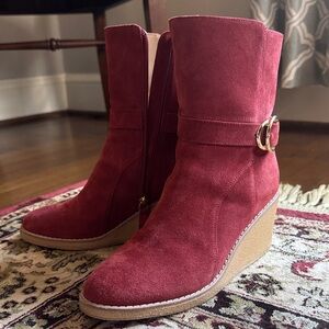 Talbots Red Suede Wedge Boots